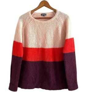 Anthropologie NEEDLE Mohair Wool Colorblock Sweater L Louise Rainbow boho fuzzy